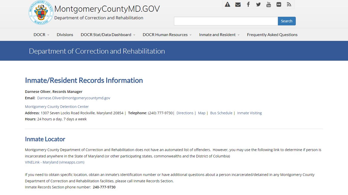 Inmate/Resident Records Information - Montgomery County Maryland
